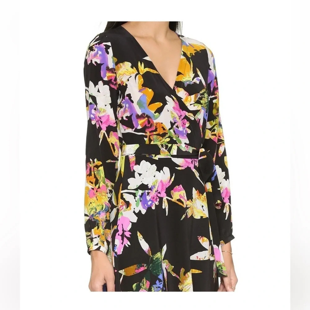 Yumi Kim Tropical Carla Wrap Dress Wooster S Long Sleeve Silk Floral Bright - Picture 2 of 7